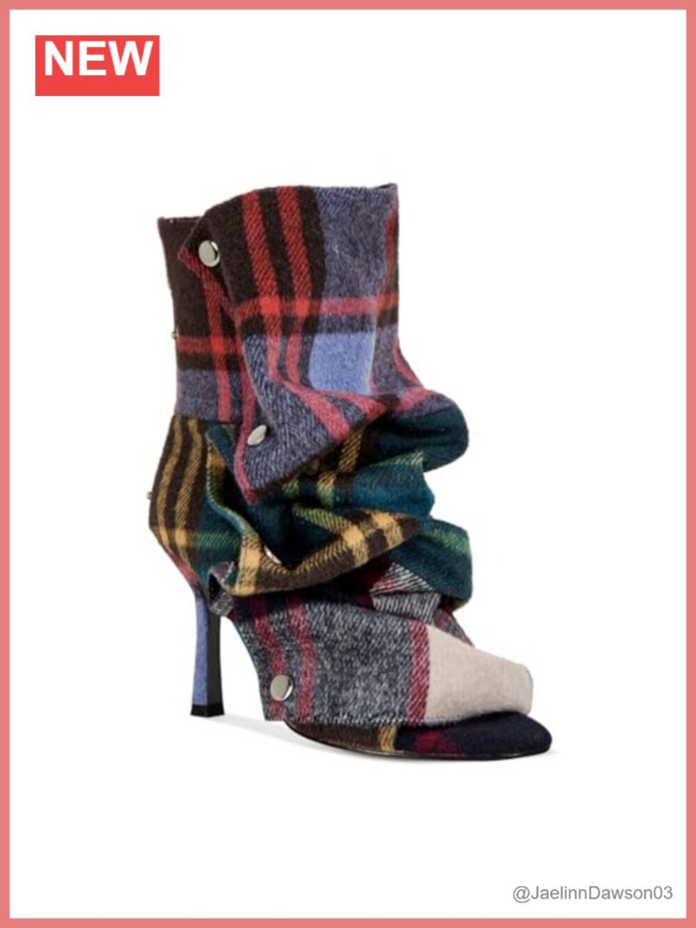 RKQ Women's Open Toe Plaid Ankle Boots Stiletto Heel Fold Over Slouch Bootie